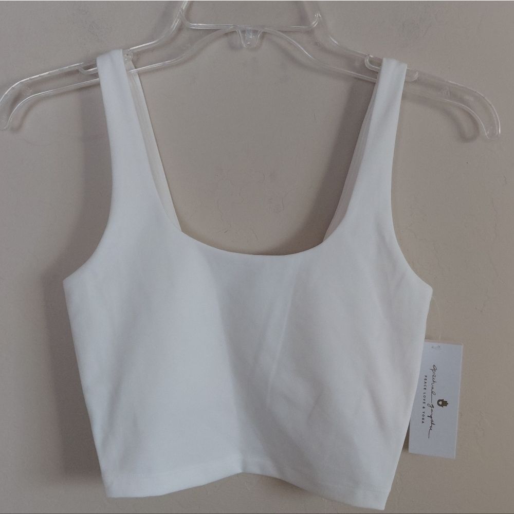 Spiritual Gangster Indie Crop Tank  White Size Small Scoop Neck Built In Bra NWT